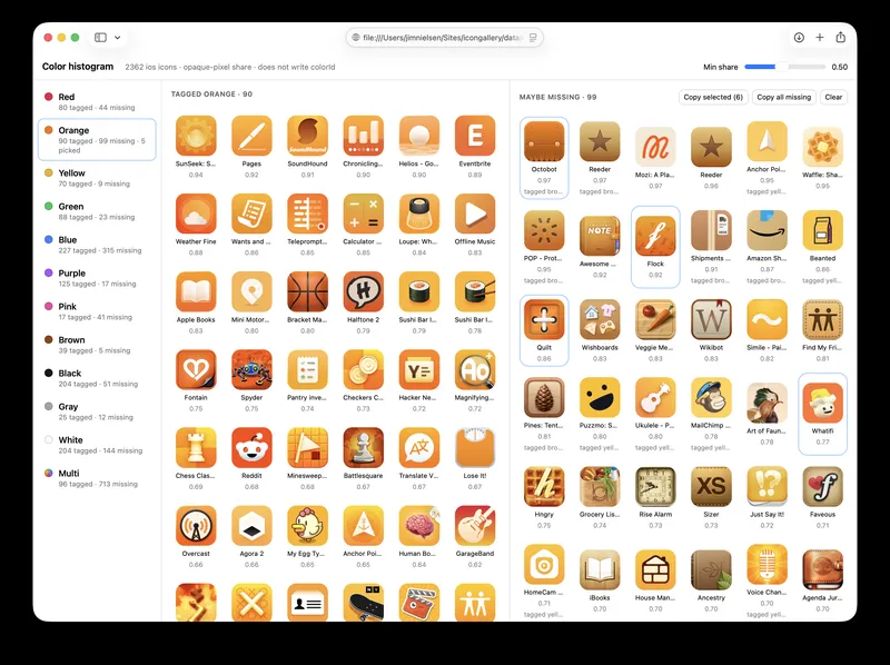 Screenshot of a tool showing a collection of orange icons side-by-side, represen