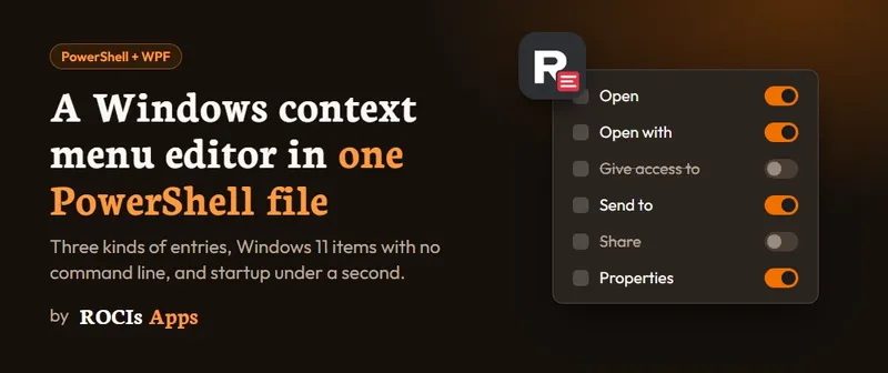Cover image for A Windows context menu editor in one PowerShell file