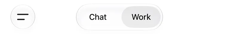 ChatGPT app header with a Chat and a Work tab