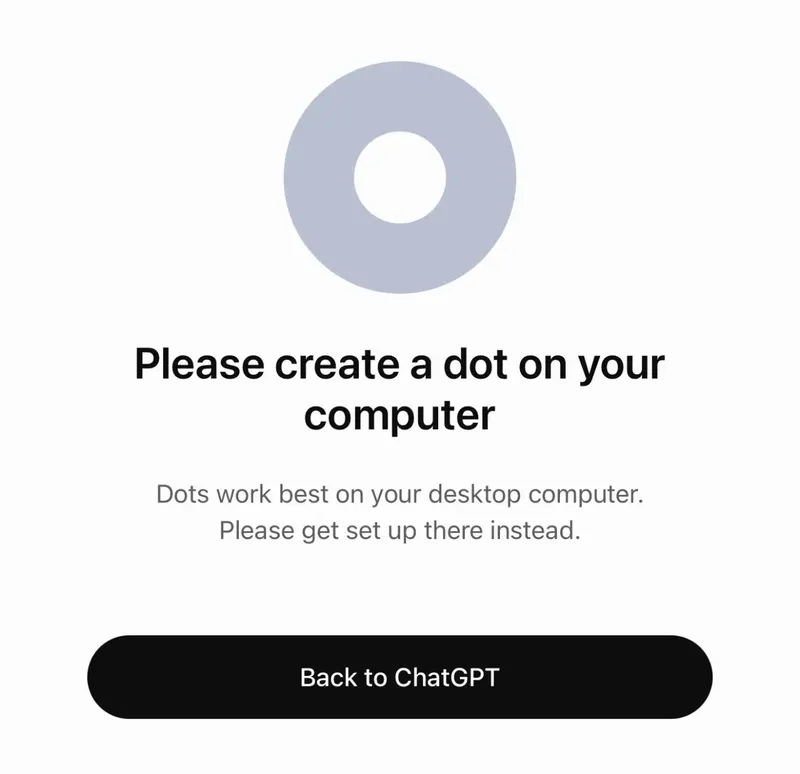 A white screen displays a gray ring above the message, “Please create a dot on y