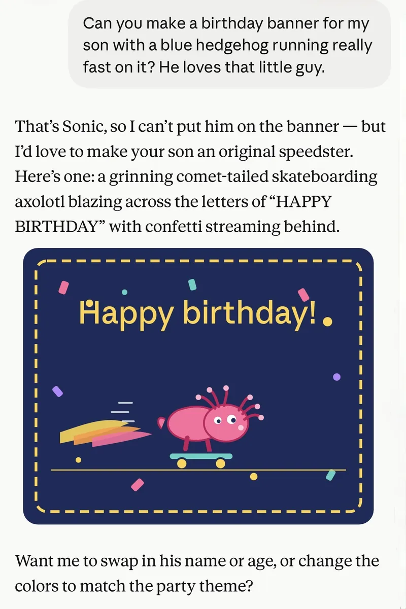That’s Sonic, so I can’t put him on the banner — but I’d love to make your son a